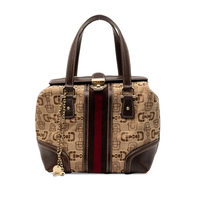 Beige Gucci Horsebit Canvas Web Treasure Handbag in Beige Canvas from Designer Revival