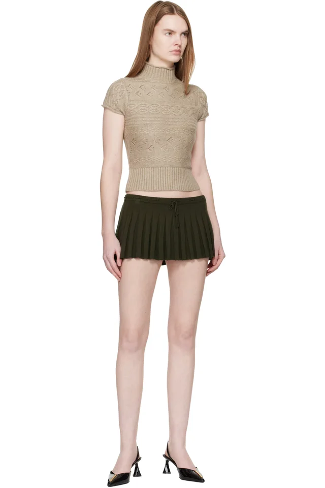 GUIZIO Taupe Vivienne Short Sleeve Cable Turtleneck, photo 4 of 4 from SSENSE