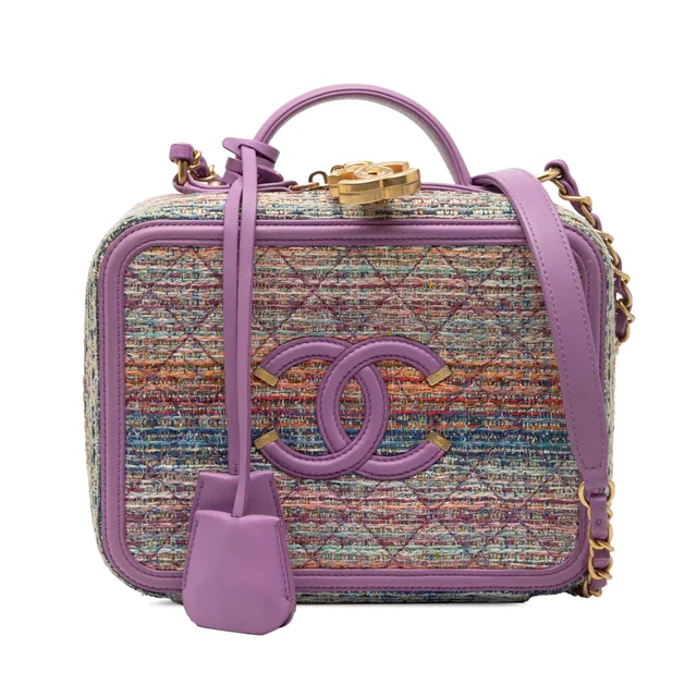 Purple Chanel Medium Tweed CC Filigree Vanity Case Satchel in Purple Tweed from Designer Revival