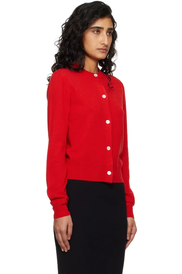 Jil Sander Red Lightweight Wool Crew Neck Cardigan, photo 2 of 4 from SSENSE