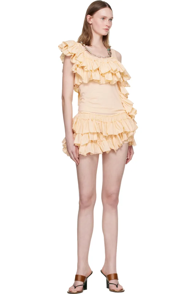 Dries Van Noten Beige Ruffled Micro Shorts, photo 4 of 4 from SSENSE