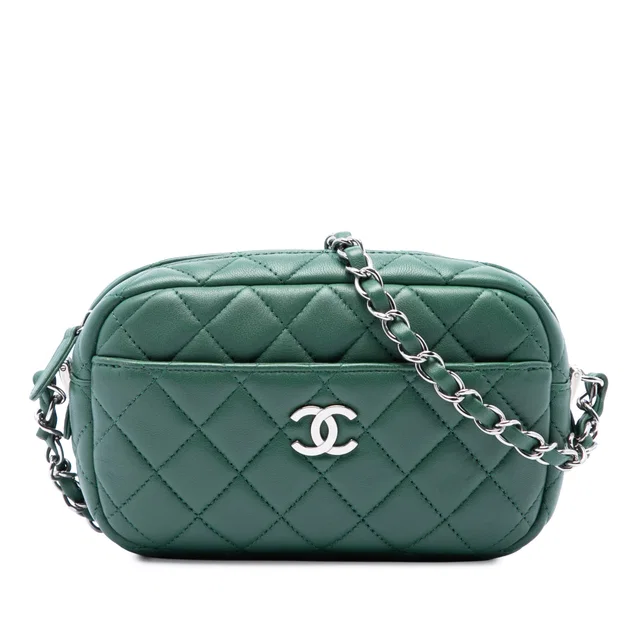Green Chanel Small CC Quilted Lambskin Camera Case Crossbody Bag in Green Lambskin from Designer Revival