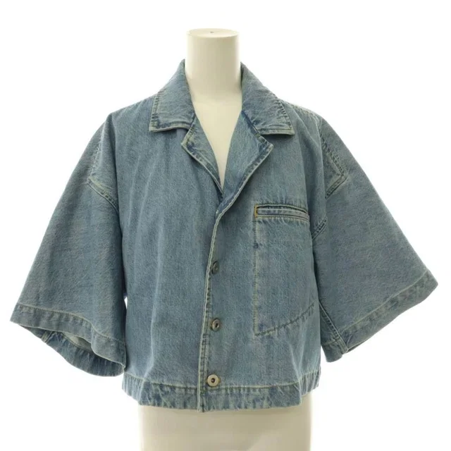 Bottega Veneta Shirt Tailored Jacket Three Quarter Sleeve Indigo 34 in Denim from The Reluxe
