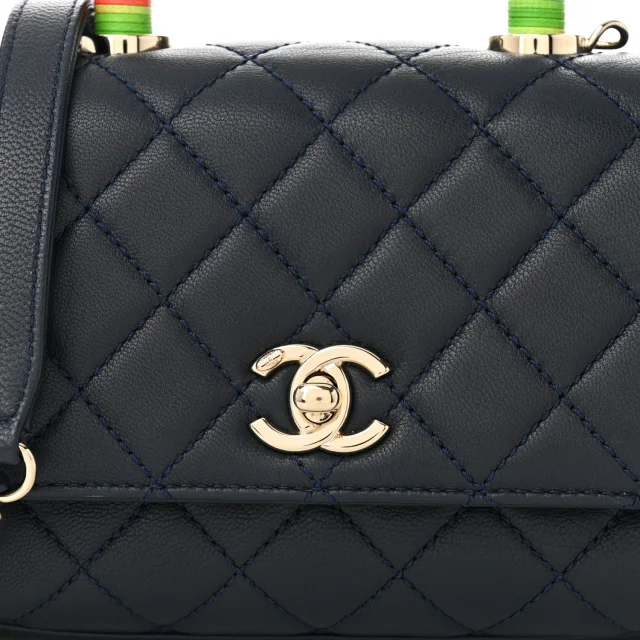 Chanel Quilted Extra Mini Rainbow Coco Handle Flap Navy Blue in Navy Goatskin from FASHIONPHILE, photo 8 of 11