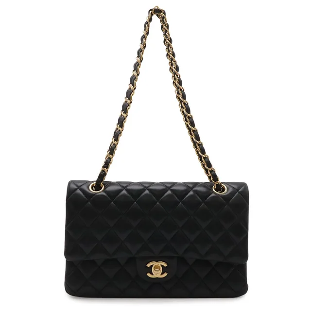 Chanel Quilted 25 CC Logo Chain Shoulder Bag Lambskin Black Gold in Black Lambskin from The Reluxe