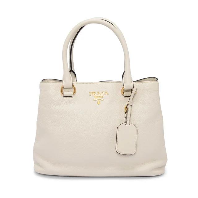 Prada Vitello Phenix Small Shoulder Bag in Talco White from Blue Spinach