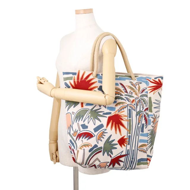 Hermès Peach Bag Palm Tree Khaki/Groseille/Ciel Cotton in Green from GALLERY RARE, photo 4 of 8