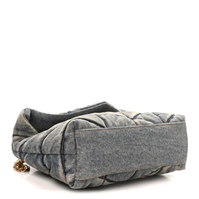Saint Laurent Quilted Toy Loulou Puffer Monogram Chain Satchel Blue Cinnamon in Blue Denim from FASHIONPHILE, photo 4 of 10