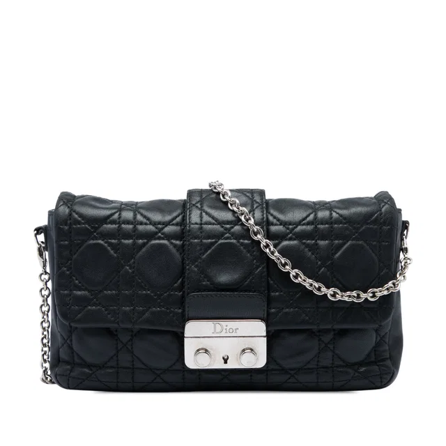 Black Dior Lambskin Cannage New Lock Pouch Crossbody Bag in Black Lambskin from Designer Revival