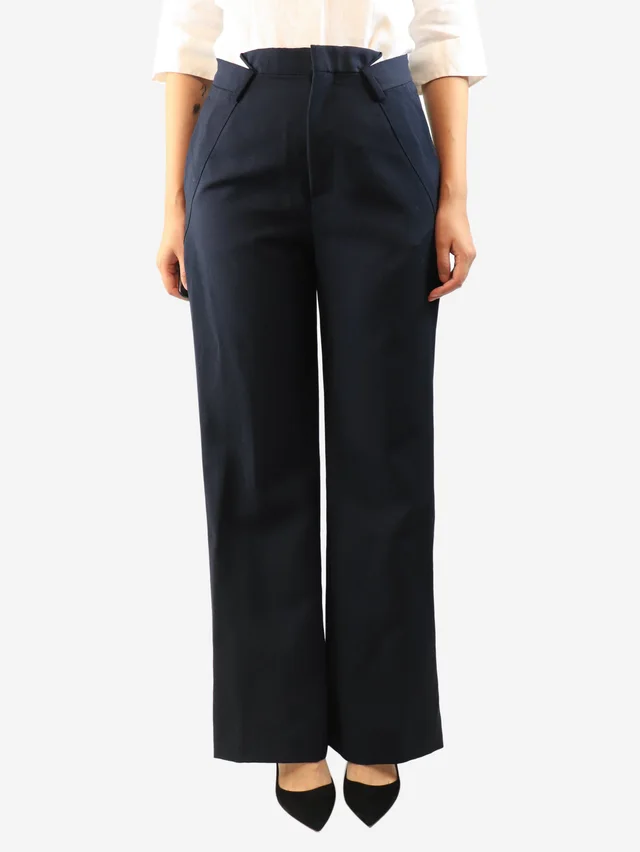 Maison Margiela Navy high-waisted trousers - size UK 10 in Navy Wool from Sign of the Times
