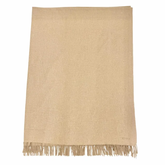 Hermès Cashmere 100% Logo Embroidery Fringe Large Shawl Throw Blanket Beige in Beige Cashmere from The Reluxe