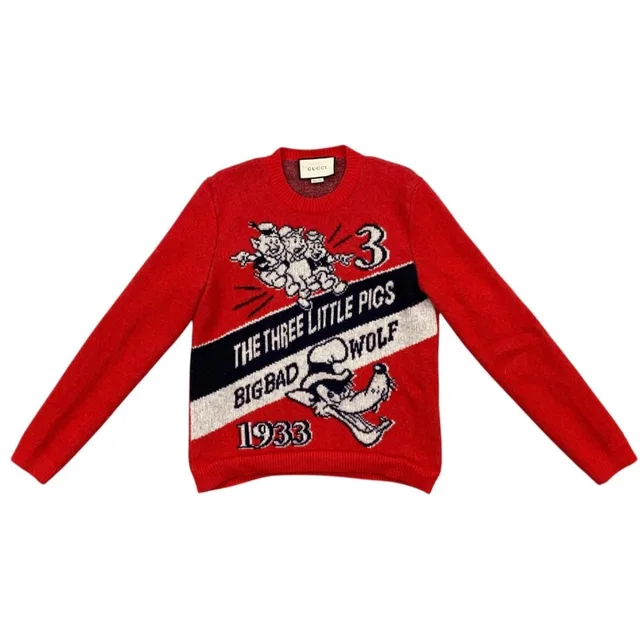 Gucci Disney Collaboration Sweater Three Little Pigs Knit Wool Logo S in Wool from The Reluxe