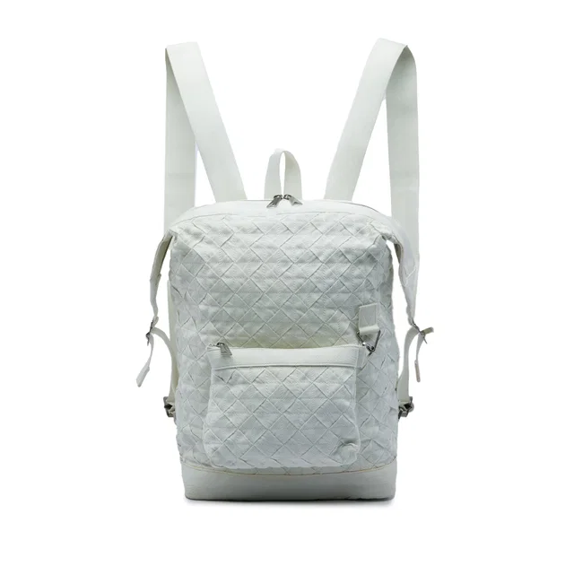 White Bottega Veneta Canvas Intrecciato Webbing Backpack in White Woven leather from Designer Revival