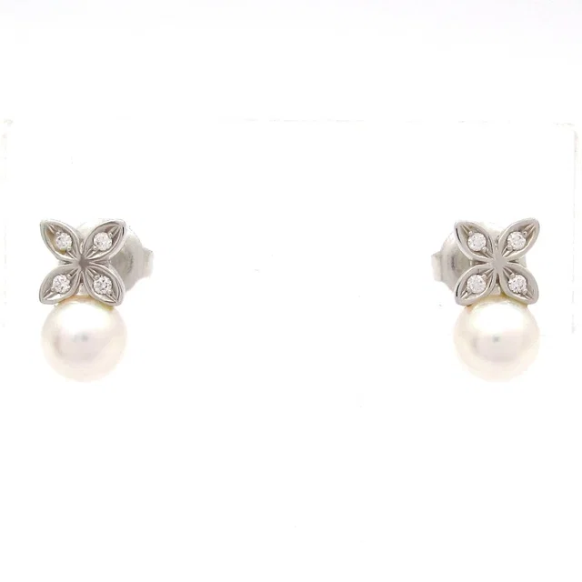 Mikimoto Earrings 18k White Gold Diamond Akoya Pearl in white|gold from Poshmark