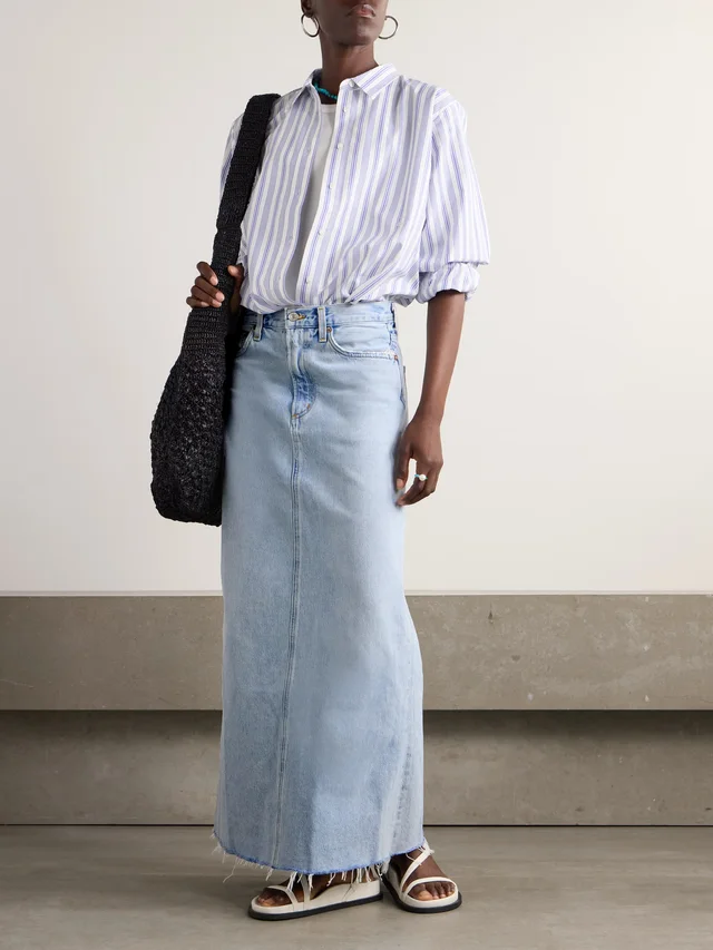 AGOLDE + NET SUSTAIN Hilla frayed organic denim maxi skirt in Blue, photo 2 of 2 from NET-A-PORTER (Canada)