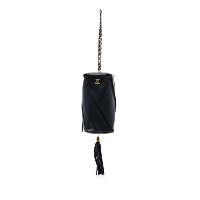 Black Chanel Metiers d'Art CC Lambskin Tassel Rectangle Clutch with Chain in Black Lambskin from Designer Revival