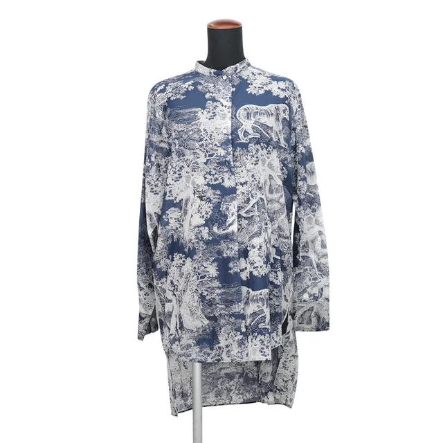Dior DIORIVIERA Toile de Jouy Collarless Long-Sleeve Shirt Size 38 Blue/White221B54A3846 Cotton100% in Blue from GALLERY RARE