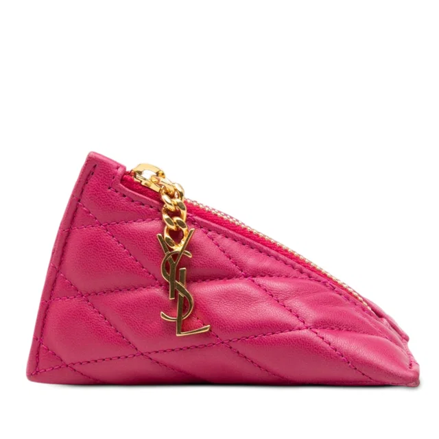 Pink Saint Laurent Quilted Lambskin Berlingo Charm Coin Pouch in Pink Lambskin from Designer Revival
