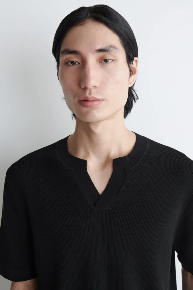 COS OPEN-COLLAR HENLEY T-SHIRT in Black, photo 4 of 7 from COS (Canada)