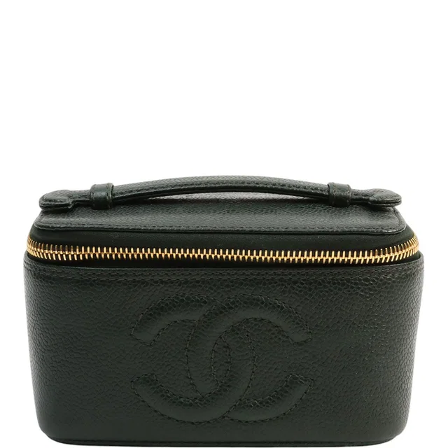 Chanel Dark Green Caviar Skin CC Mark Stitch Mini Vanity Bag, circa 1997 in Green Caviar leather from VINTAGE QOO TOKYO