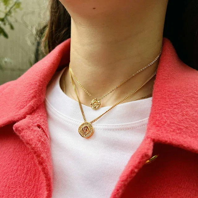 Dior Rhinestone Logo Necklace, Gold in Gold from VINTAGE QOO TOKYO