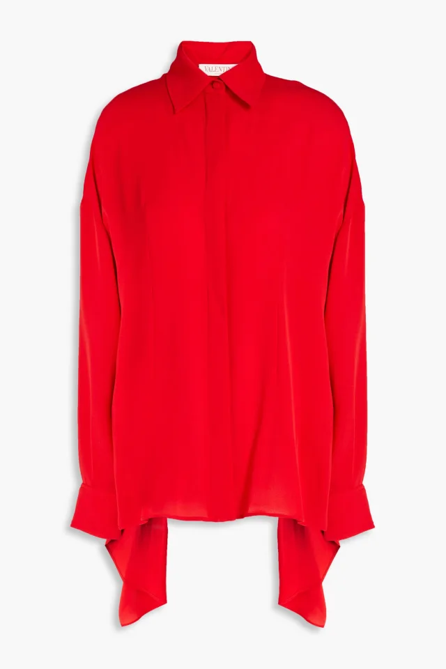 Valentino Garavani Draped Silk-Crepe Shirt in Red, photo 4 of 4 from THE OUTNET