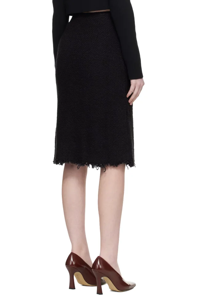 Jil Sander Black Frayed Edge Midi Skirt, photo 3 of 4 from SSENSE