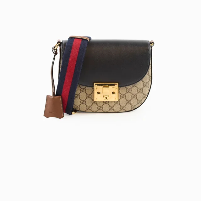 Gucci Padlock Medium GG Supreme Shoulder Bag Brown/Black in Black Canvas from The Purse Affair