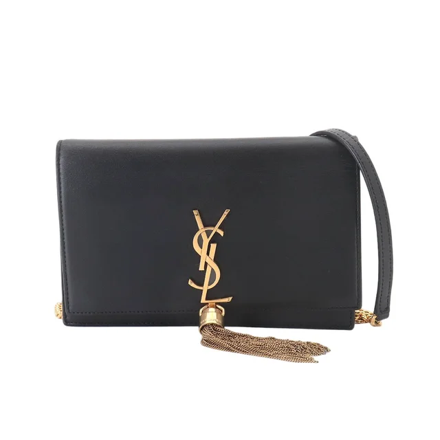 Saint Laurent Kate Chain Wallet Bifold Leather Black Shoulder Bag in Black Leather from The Reluxe