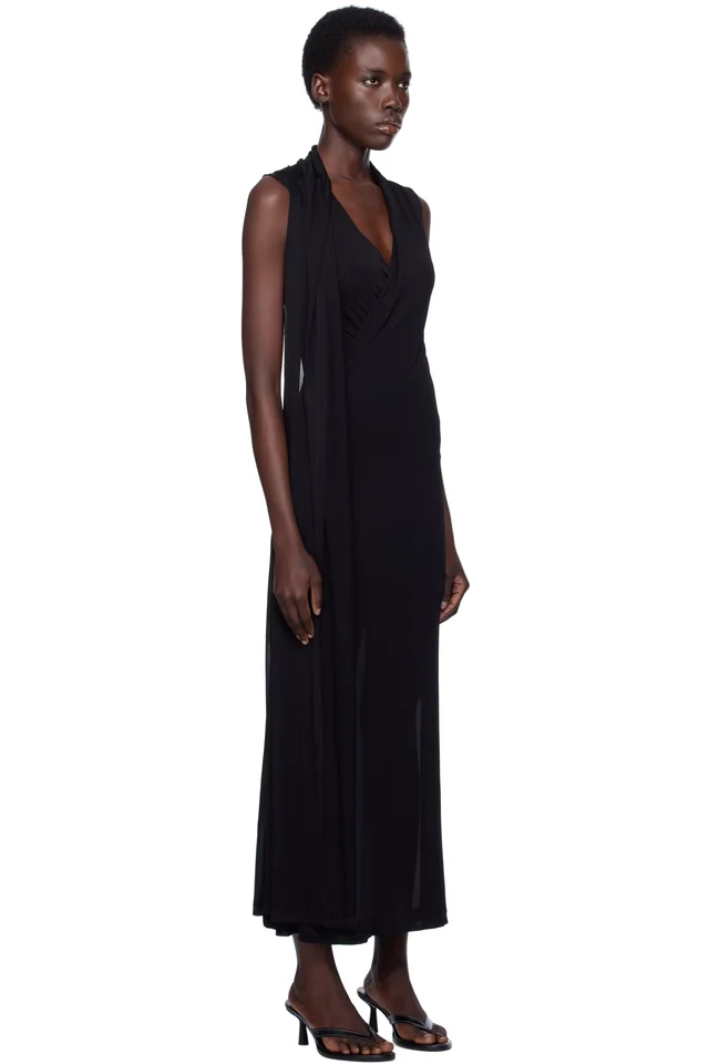 TOTEME Black Overlapped Scarf Maxi Dress, photo 2 of 4 from SSENSE