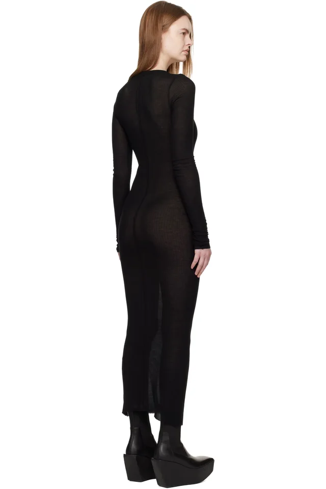 Rick Owens Black Temple Rib LS Midi Dress, photo 3 of 4 from SSENSE