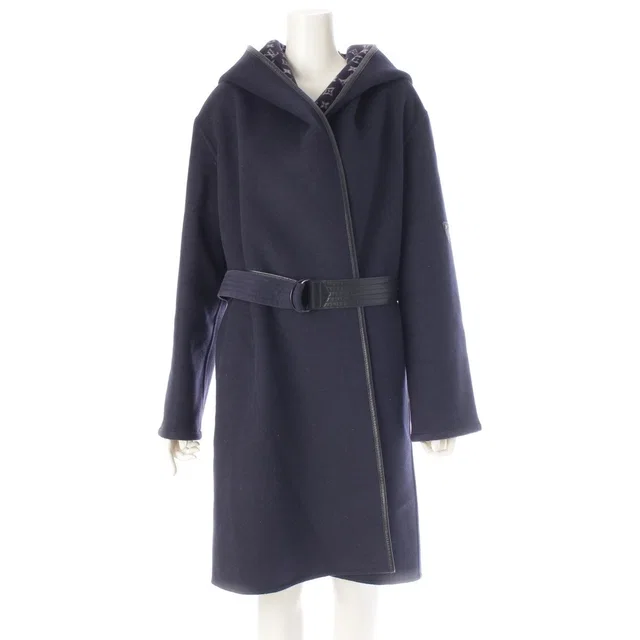 Louis Vuitton Wool Silk Monogram Wrap Footed Coat FF Navy 38 in Navy Silk from The Reluxe