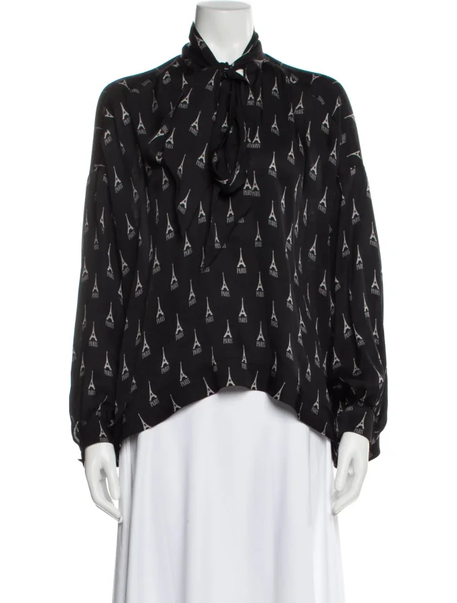 Balenciaga Silk Graphic Print Blouse in gray Silk from The RealReal