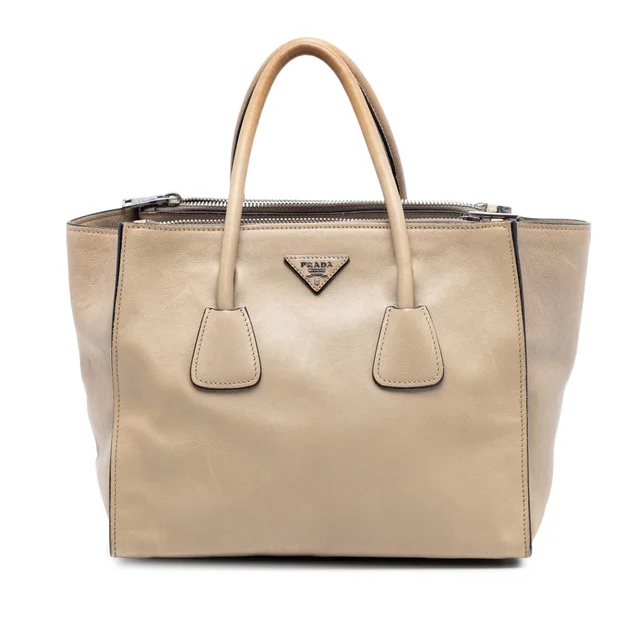 Tan Prada Glace Calf Twin Pocket Double Handle Satchel in Brown Calfskin from Designer Revival, photo 1 of 1