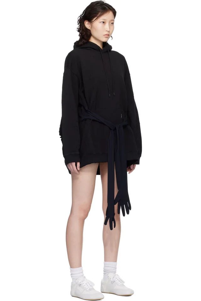 MM6 Maison Margiela Black Hooded Glove Sweatshirt Minidress, photo 2 of 5 from SSENSE