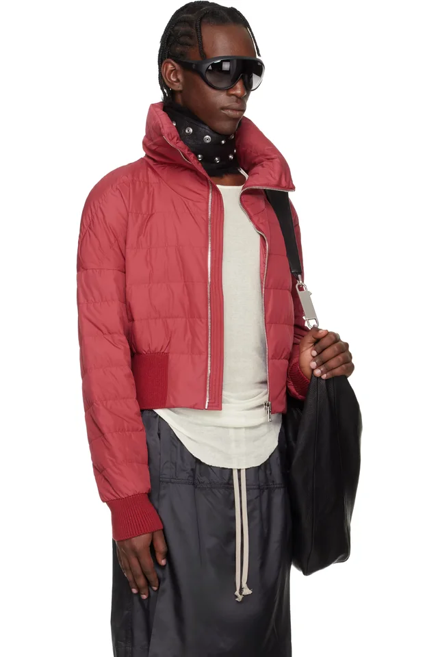 Moncler + Rick Owens Red Cropped Down Jacket, photo 2 of 5 from SSENSE
