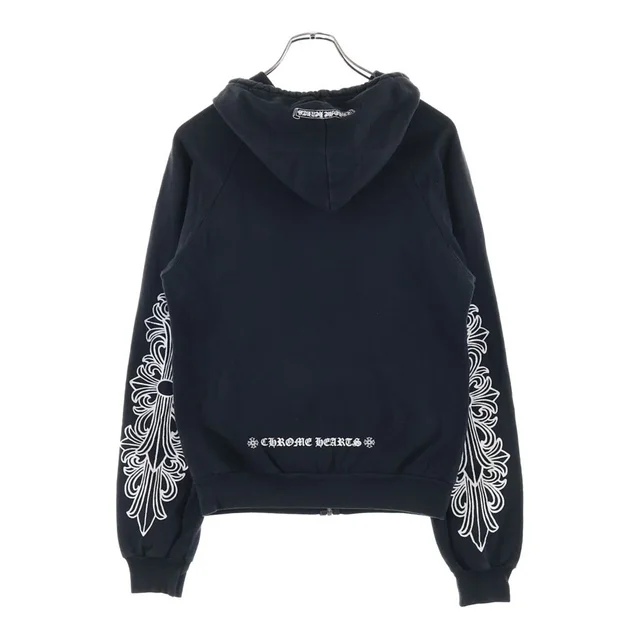 Chrome Hearts Vintage Sweatshirt HD Zip Sleeve Floral Zip Up Hoodie Black in Black from The Reluxe