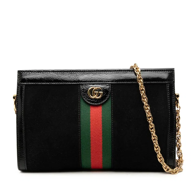 Black Gucci Small Suede Web Ophidia Chain Crossbody in Black Suede from Designer Revival, photo 1 of 1