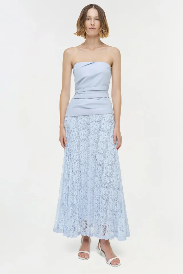 SIMKHAI Annalise Cotton Lace Midi Dress in PERIWINKLE SKY Cotton Poplin / Lace, photo 2 of 7 from SIMKHAI