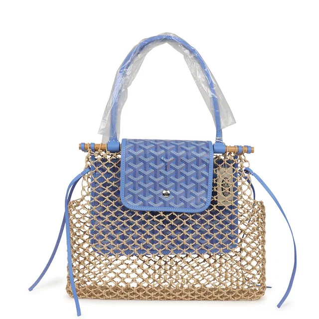 Goyard Goyardine Canvas Iris Aligre Bag Raffia Net Palladium Hardware in Canvas from Madison Avenue Couture