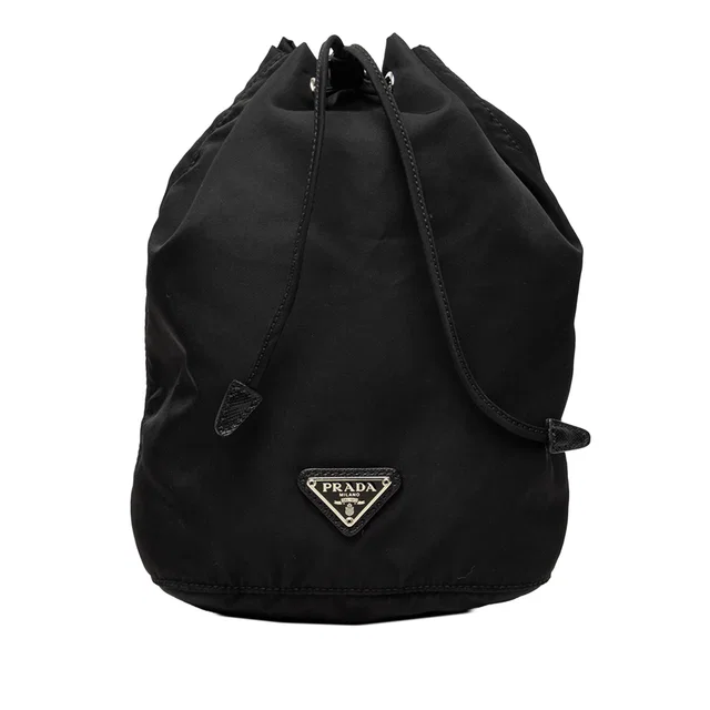 Black Prada Tessuto Drawstring Pouch in Black Nylon from Designer Revival