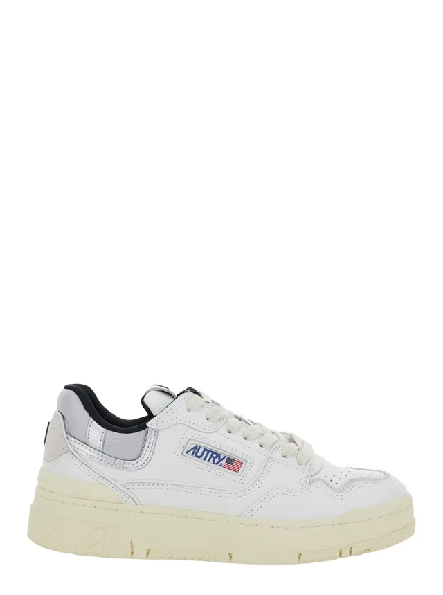 Autry 'CLC' White Low Top Sneakers with Logo Patch in Leather Woman in White 60% Cow Leather 15% Suede Cow Leather 15% Mesh 10% Metallic Cow Leather, photo 2 of 8 from Gaudenzi Boutique
