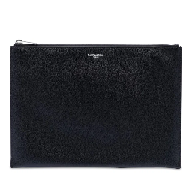 Black Saint Laurent Grain De Poudre Zip Clutch in Black Leather from Designer Revival