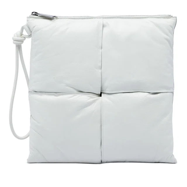 White Bottega Veneta Nappa Maxi Intrecciato Padded Square Wristlet Pouch Clutch Bag in White Nappa leather from Designer Revival