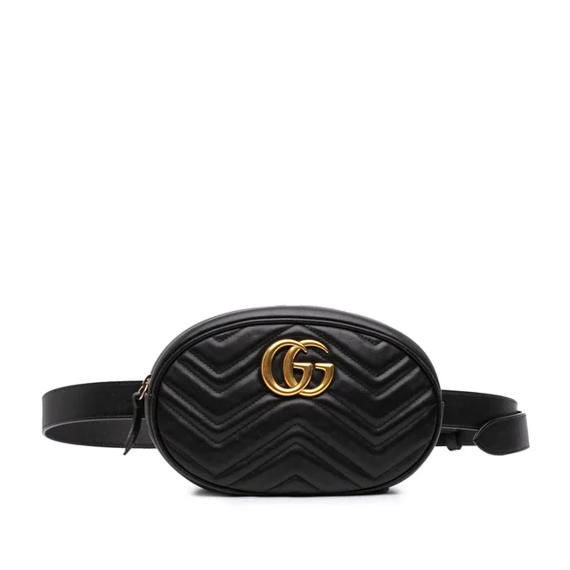 Black Gucci GG Marmont Matelasse Calfskin Belt Bag in Black Calfskin from Designer Revival