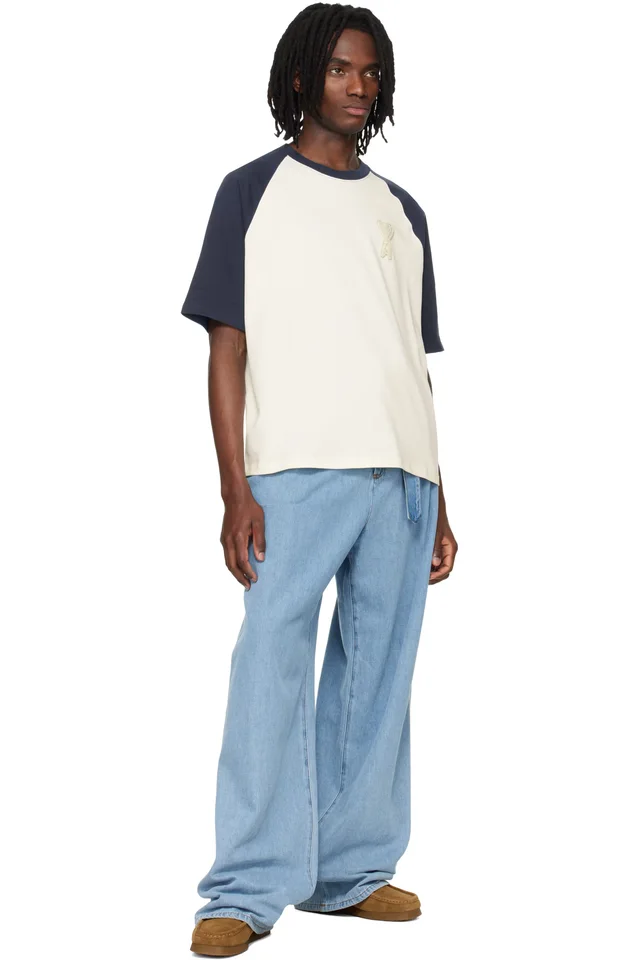 AMI Paris White & Blue Cotton Ami de Coeur Knitted Patch T-shirt, photo 4 of 4 from SSENSE