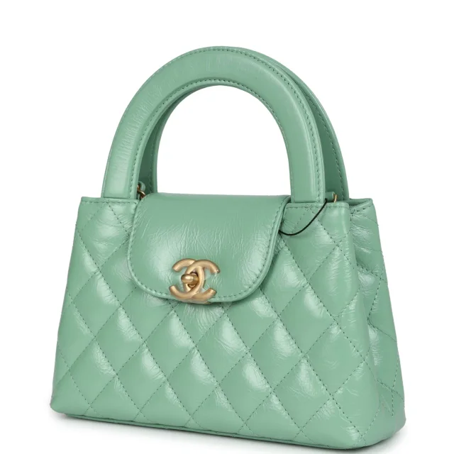 Chanel Small Kelly Shopper Light Green Shiny Aged Calfskin Brushed Gold Hardware in Green Calfskin from Madison Avenue Couture, photo 5 of 9