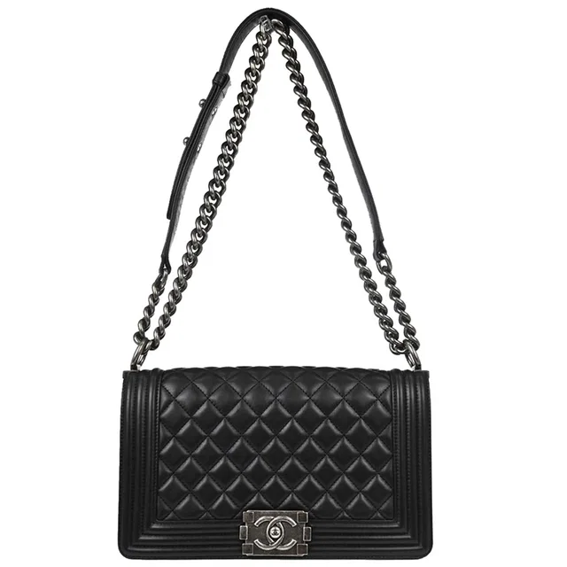 Boy Chanel 2017 Black Lambskin Medium Shoulder Bag in Black Lambskin from AMORE Vintage Tokyo