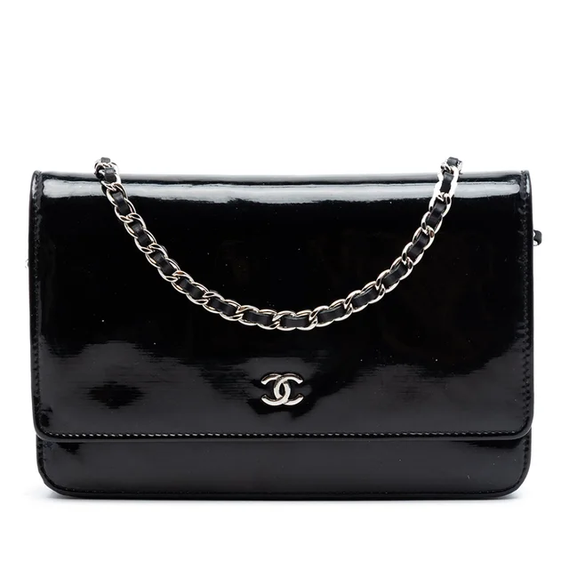 Black Chanel CC Patent Wallet On Chain Crossbody Bag in Black Patent leather from Designer Revival, photo 1 of 1