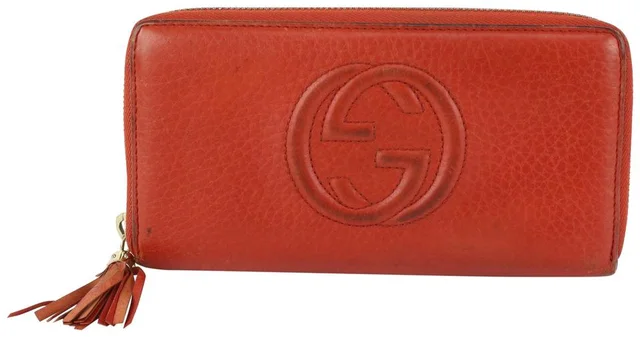 Gucci Red Leather Fringe Tassel Soho Zip Around Continental Wallet in Red Leather from Bagriculture